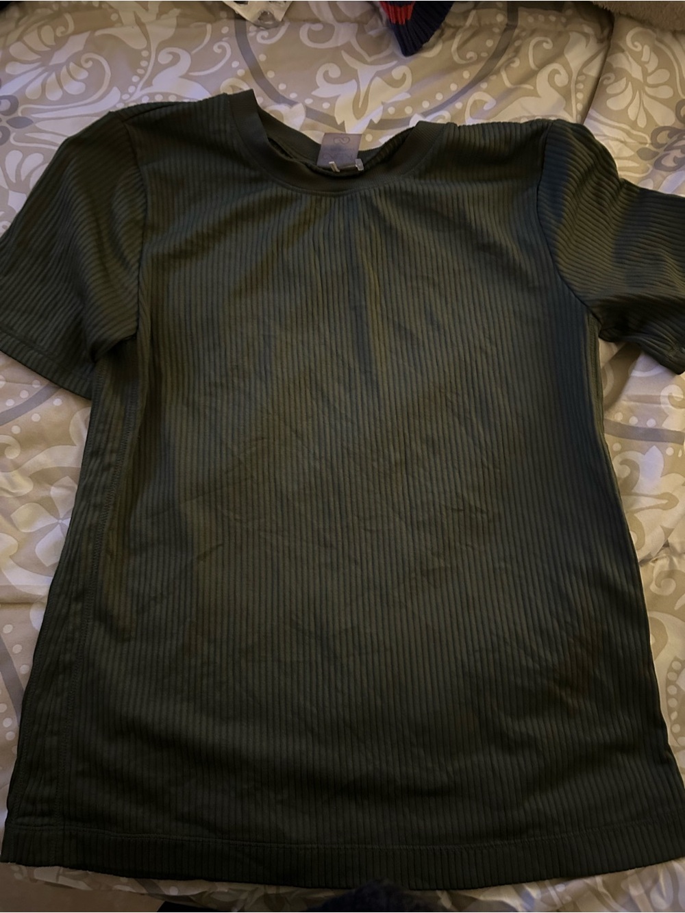 Calia Classic Ribbed Crewneck Top in Dark Green